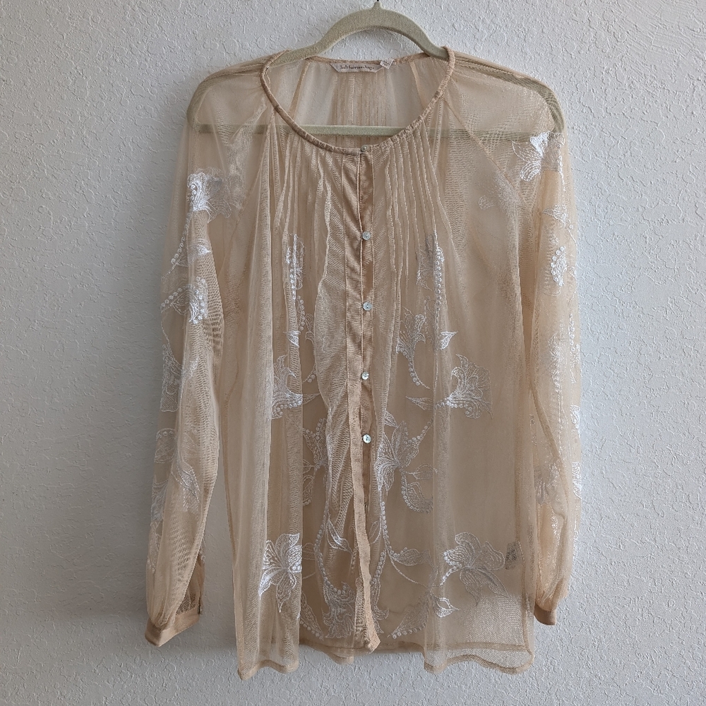 Soft Surroundings Sheer Embroidered Button Down